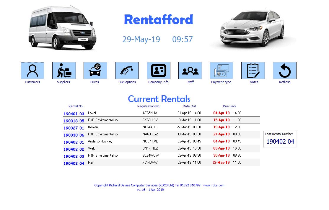 Rentafford car rental system